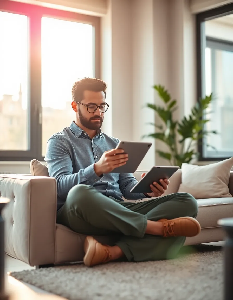 Programmer Coding on a Tablet in a Stylish Office