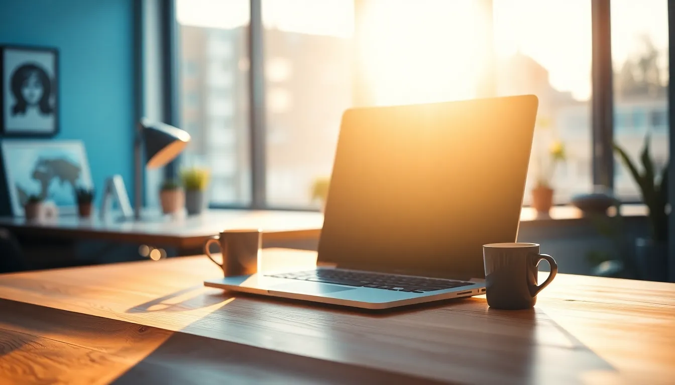 Modern Workspace with Coding and Coffee