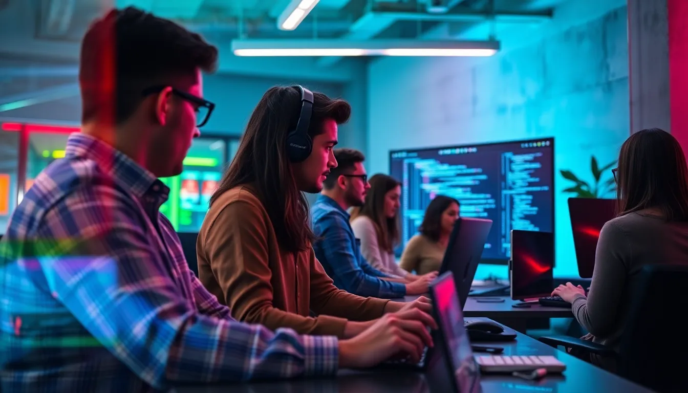 Diverse Team Collaborating on Coding Project