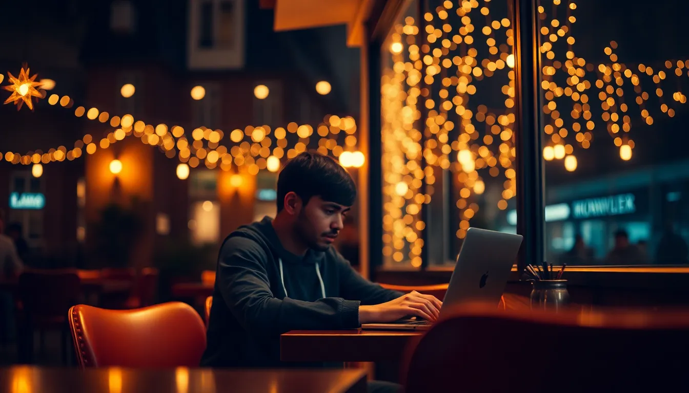 Nighttime Coding in Cozy Café