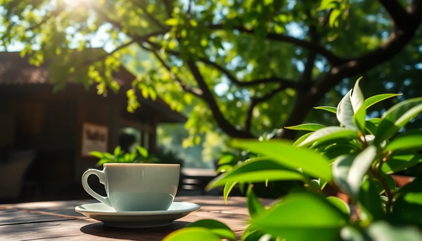 Coffee Outdoors with Natural Dappled Light