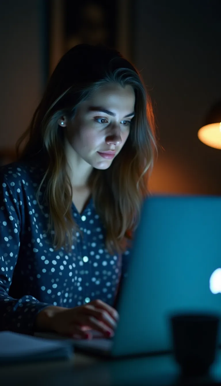 Female Developer Working Late at Laptop