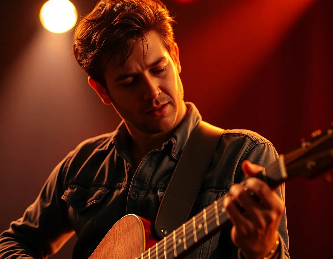 An engaging photograph showcasing a full band performing on stage, highlighted by dramatic backlighting that creates a striking halo effect around each musician. The sharp focus captures the details of their expressions and instruments, while the desaturated earth tones lend a gritty, authentic feel to the scene. This wide composition envelops viewers in the energy of the live performance, making them feel as if they are part of the crowd experiencing the concert firsthand.