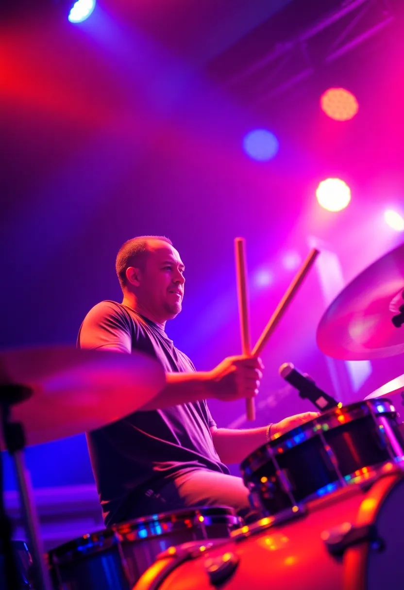 Dynamic Drummer Performing Live