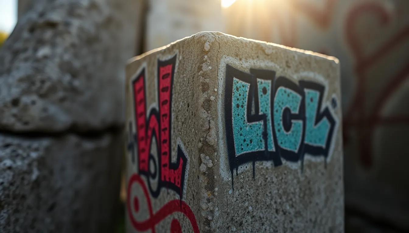Graffiti on Weathered Concrete Block