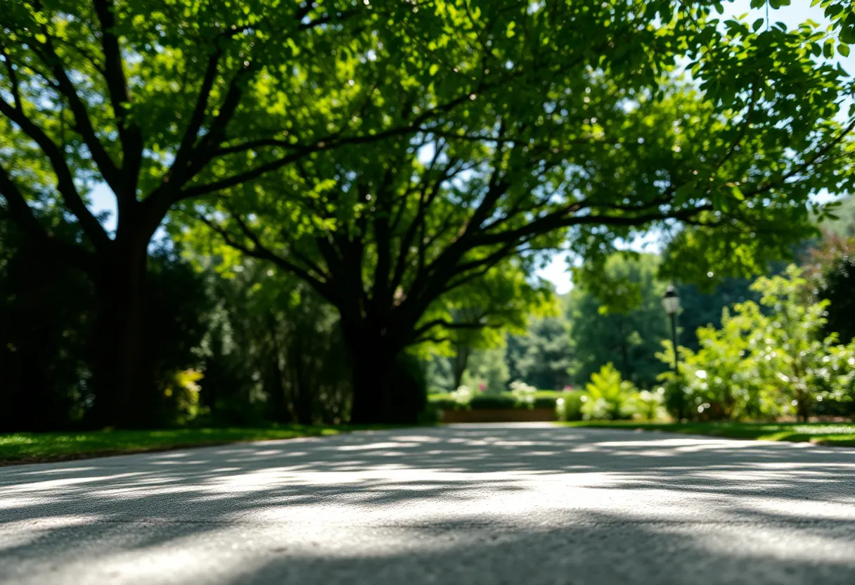 Dappled Sunlight on Textured Concrete Path