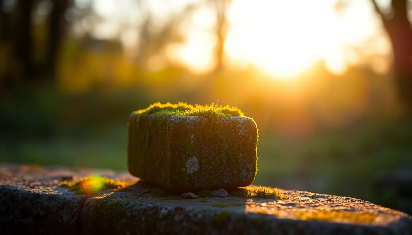Chipped Concrete Block Covered in Moss