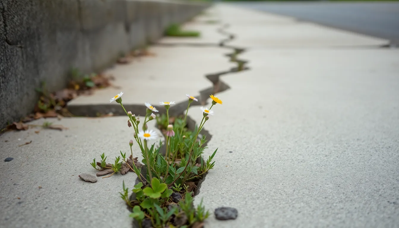 Wildflowers Growing Through Broken Concrete
