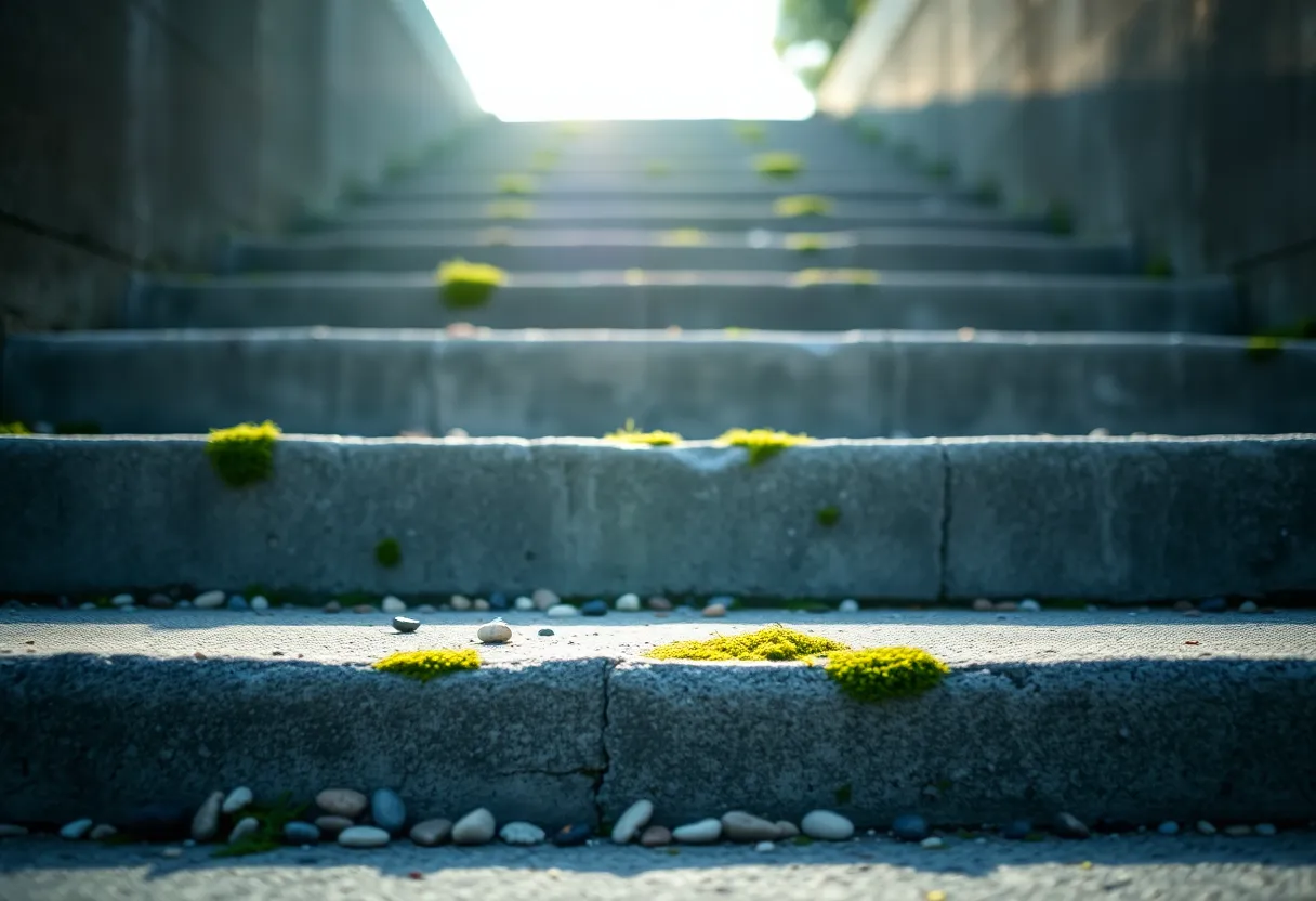 Weathered Concrete Steps with Moss
