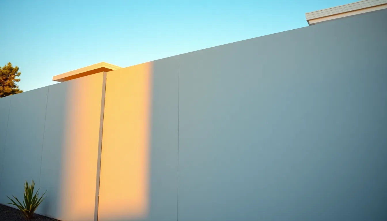 This striking image captures a sleek concrete wall bathed in the warm light of golden hour, enhancing its modern aesthetic. The shallow depth of field creates an intimate feel, with the focus on the wall's smooth texture and clean lines. The warm color palette evokes a sense of comfort and sophistication, perfect for architectural or interior design themes. Centered composition accentuates the wall's elegance and simplicity.