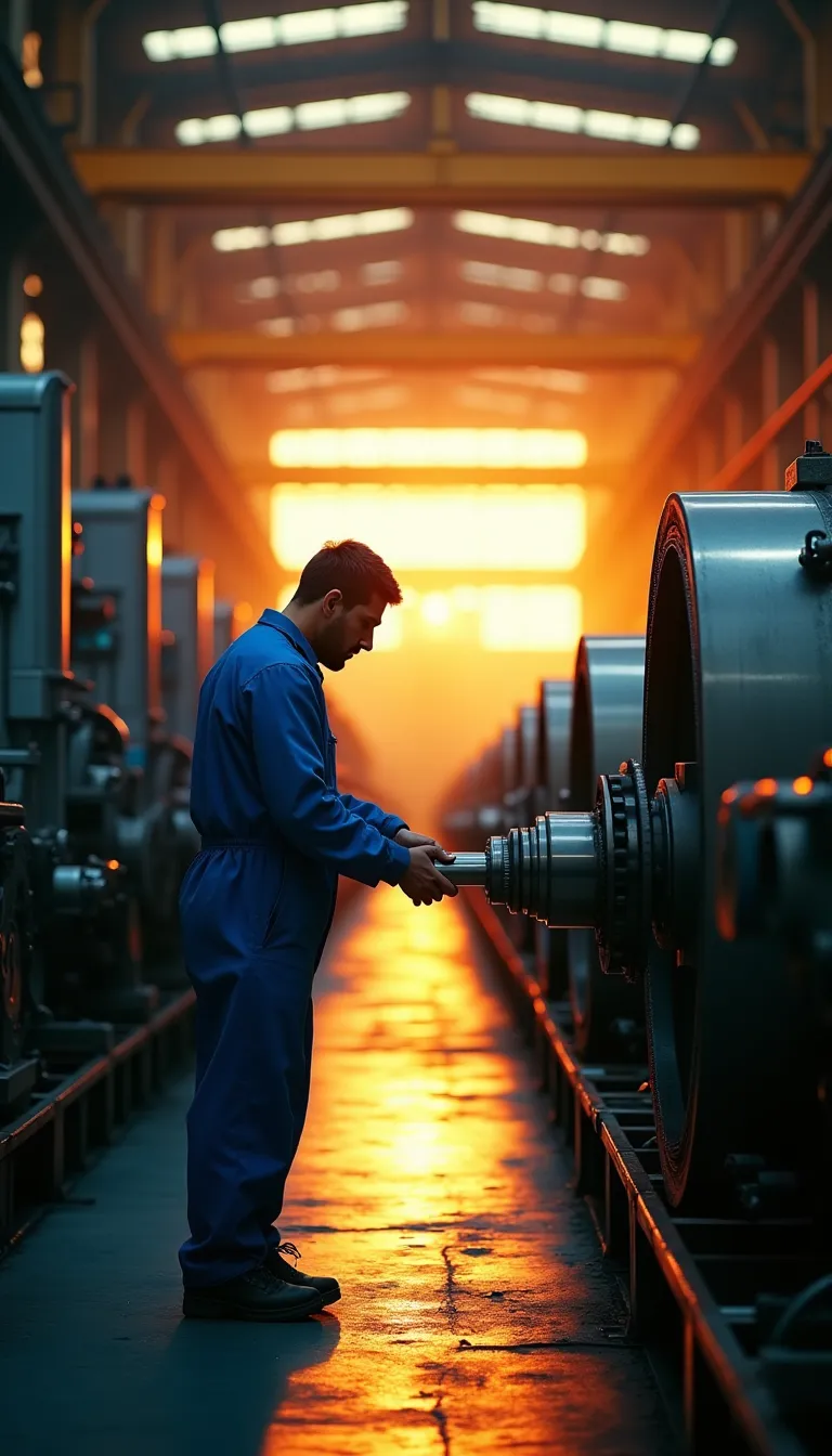 Technician Inspecting Machinery in Factory