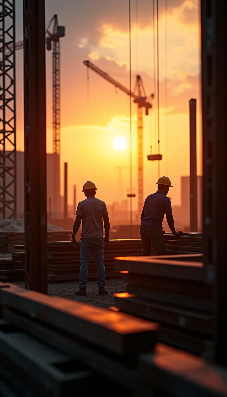 Dawn at a Busy Construction Site