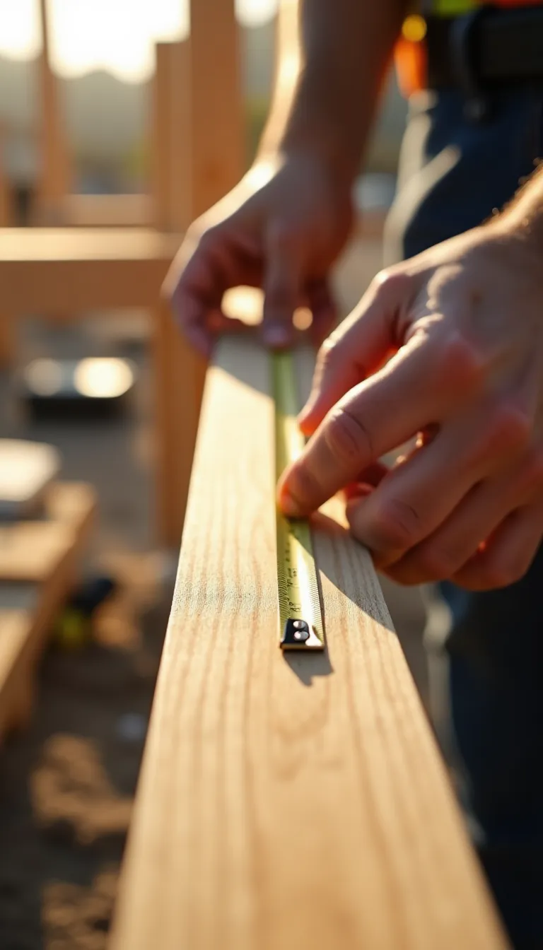 Close-up of Construction Worker Measuring Wood