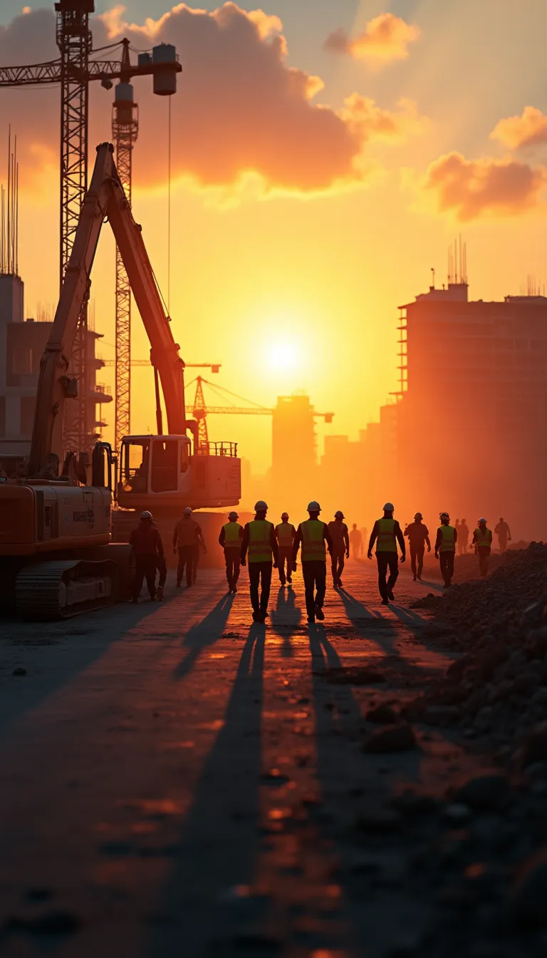 Sunrise at a Busy Construction Site