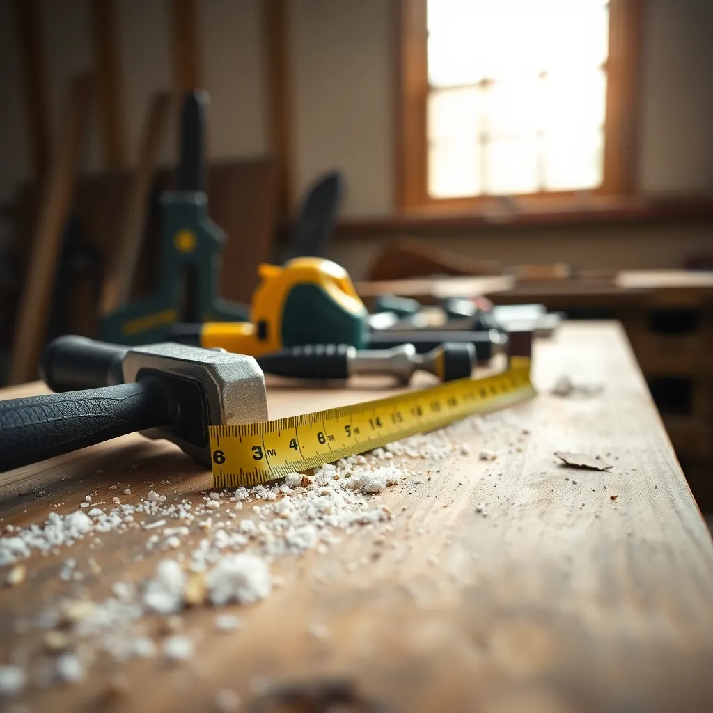 Close-Up of Construction Tools on Workbench