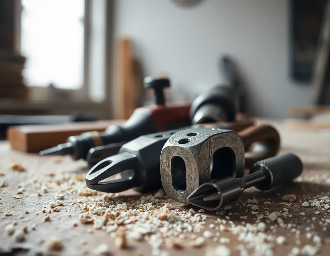 Tools on Construction Workbench with Sawdust
