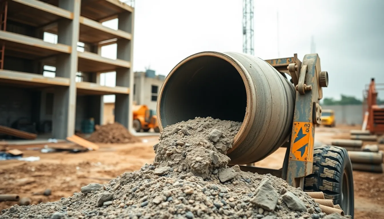 Concrete Mixer in Action at Construction Site