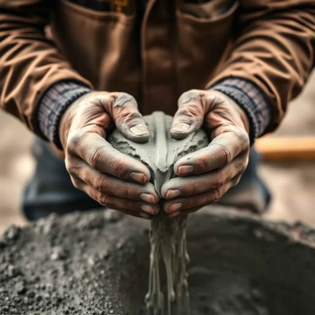 Close-Up of Hands Pouring Concrete