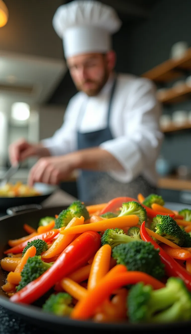 Chef Preparing Fresh Vegetable Stir-Fry