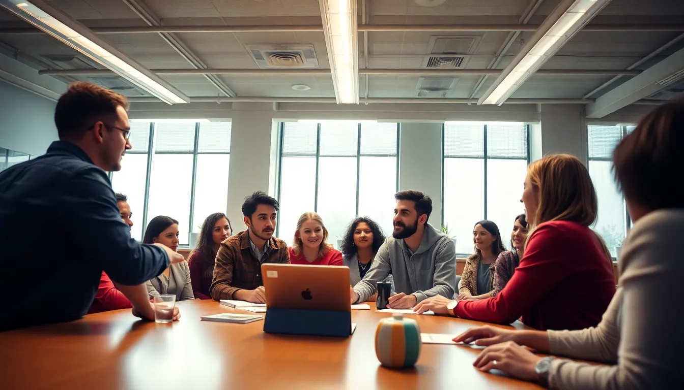 An engaging scene of a diverse group participating in a brainstorming session within a stylish contemporary workspace. Each participant shows enthusiasm and creativity, surrounded by collaborative tools and materials. The soft lighting and warm colors enhance the overall atmosphere, making it inviting and conducive to idea sharing. This image embodies the spirit of teamwork and innovation in business.