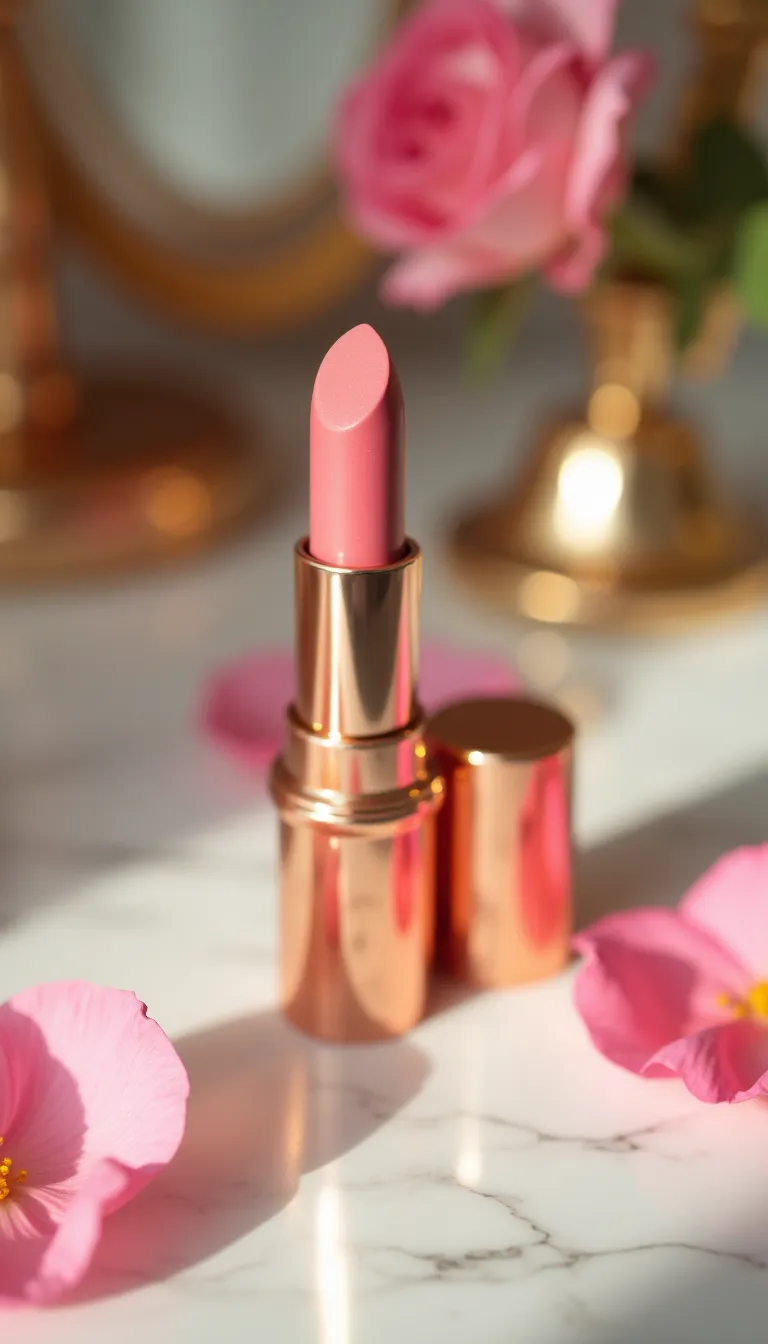 Luxurious Rose Gold Lipstick on Marble Vanity