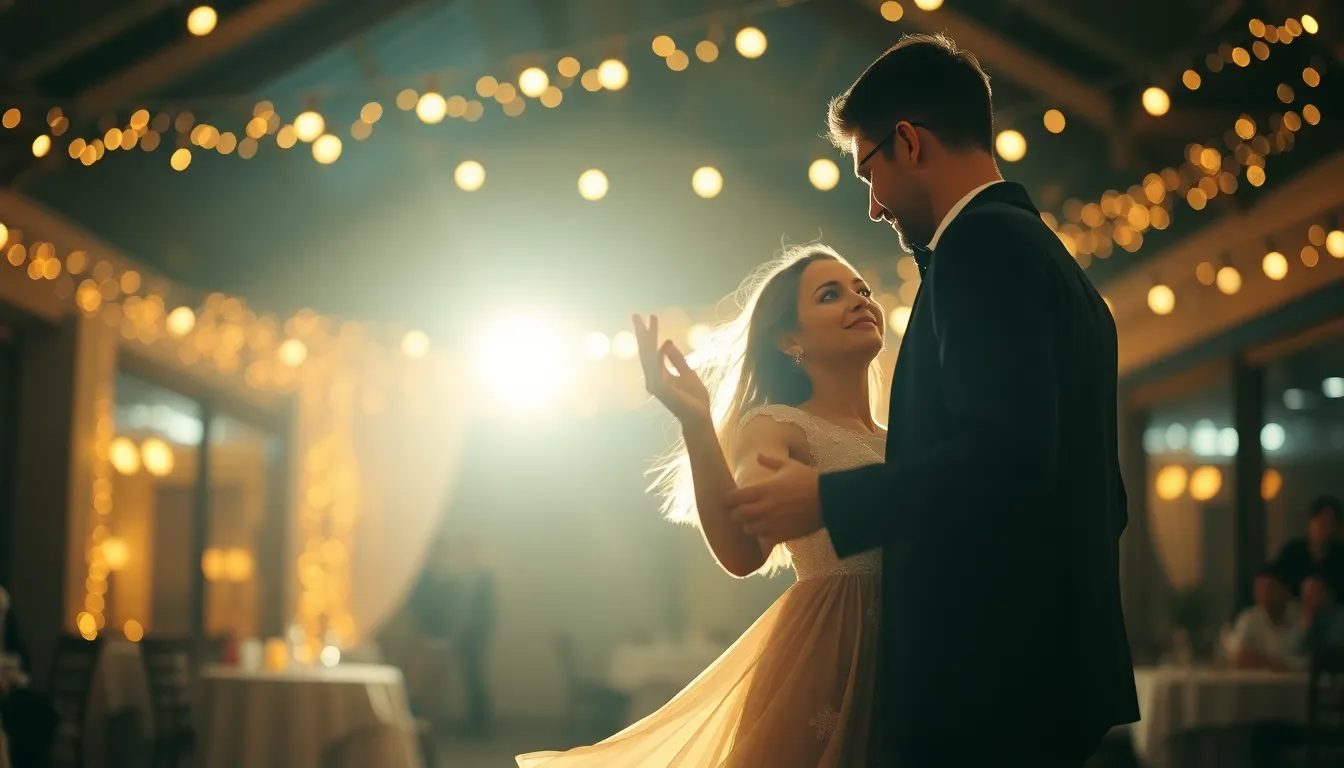 Couple Dancing Under Fairy Lights