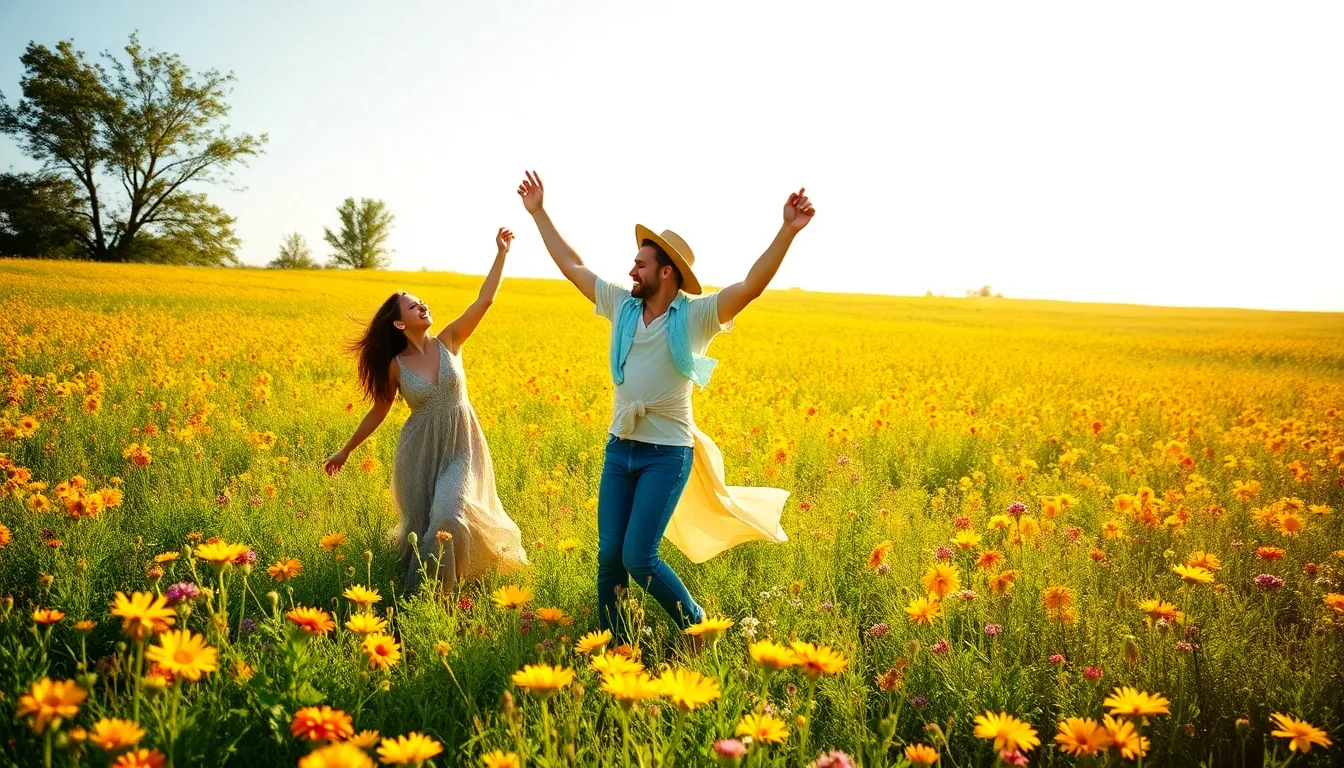 Playful Couple Splashing Water on Beach