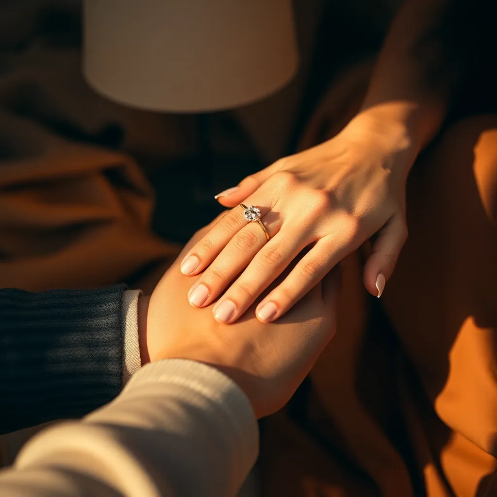 Intertwined Hands of an Engaged Couple