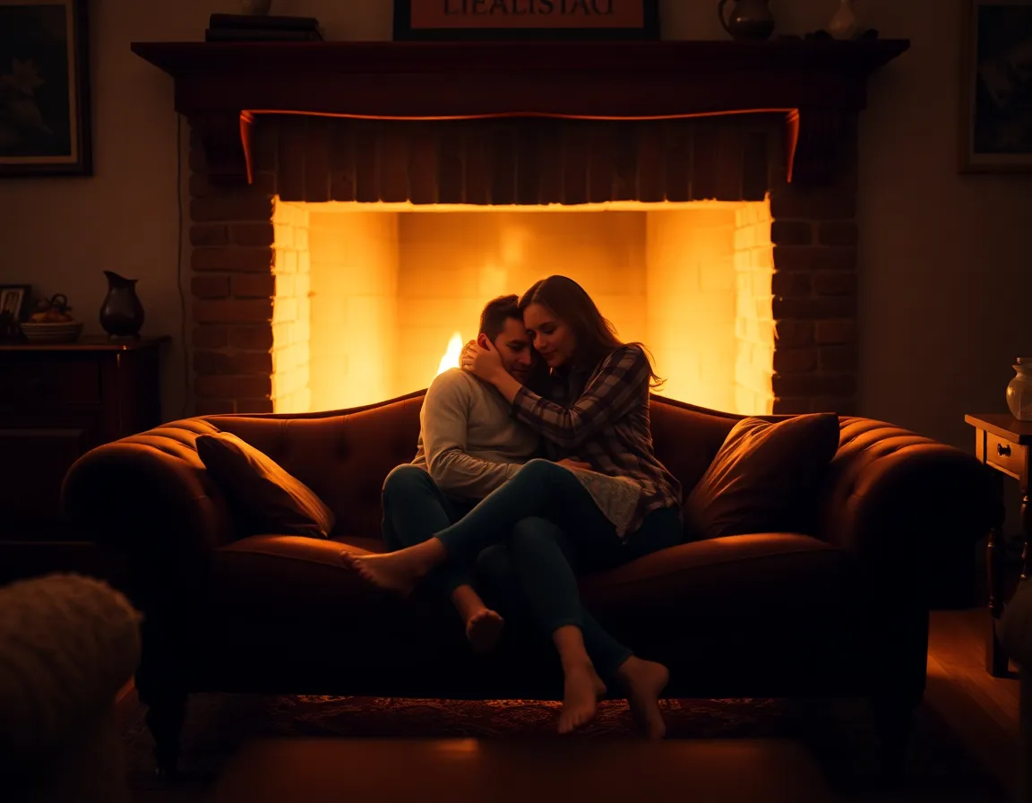 Intimate Couple by the Fireplace