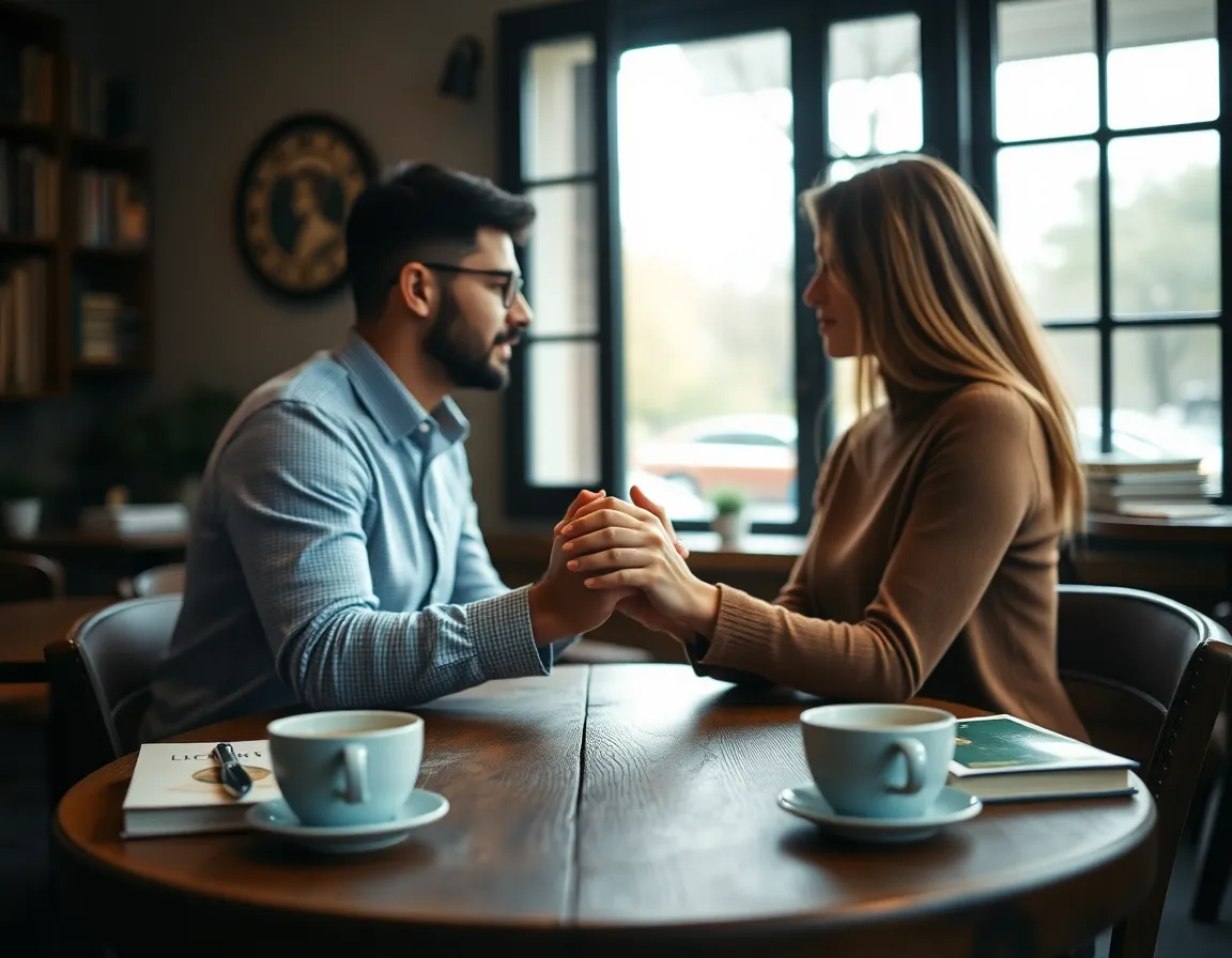 Cozy Indoor Moment for a Couple In this serene indoor setting, a couple relaxes on a modern couch, bathed in soft, diffused natural light. The overcast day creates muted, earthy tones that enhance their cozy atmosphere. Their relaxed expressions and the textured knit sweaters create a sense of warmth and intimacy. The thoughtful composition invites viewers to share in this quiet moment of connection.