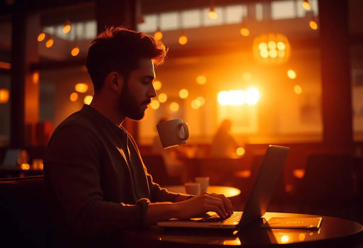 Focused Professional in Cozy Coworking Nook