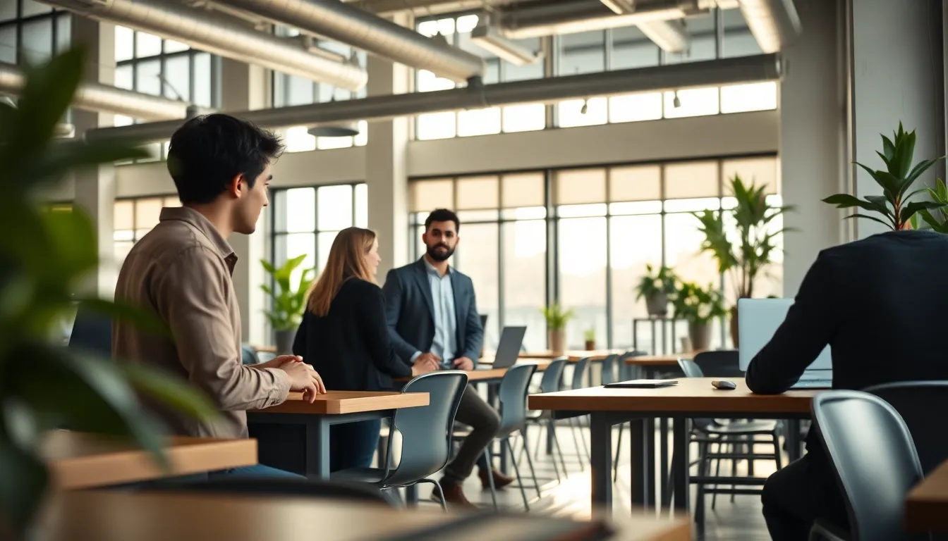 This image captures a diverse group of professionals engaged in a collaborative meeting within a coworking space. Natural daylight pours in through large windows, creating a welcoming atmosphere. The warm tones of the oak table and the soft textures of their attire add to the inviting environment. The composition effectively highlights teamwork and creativity, making it ideal for business-related usage.