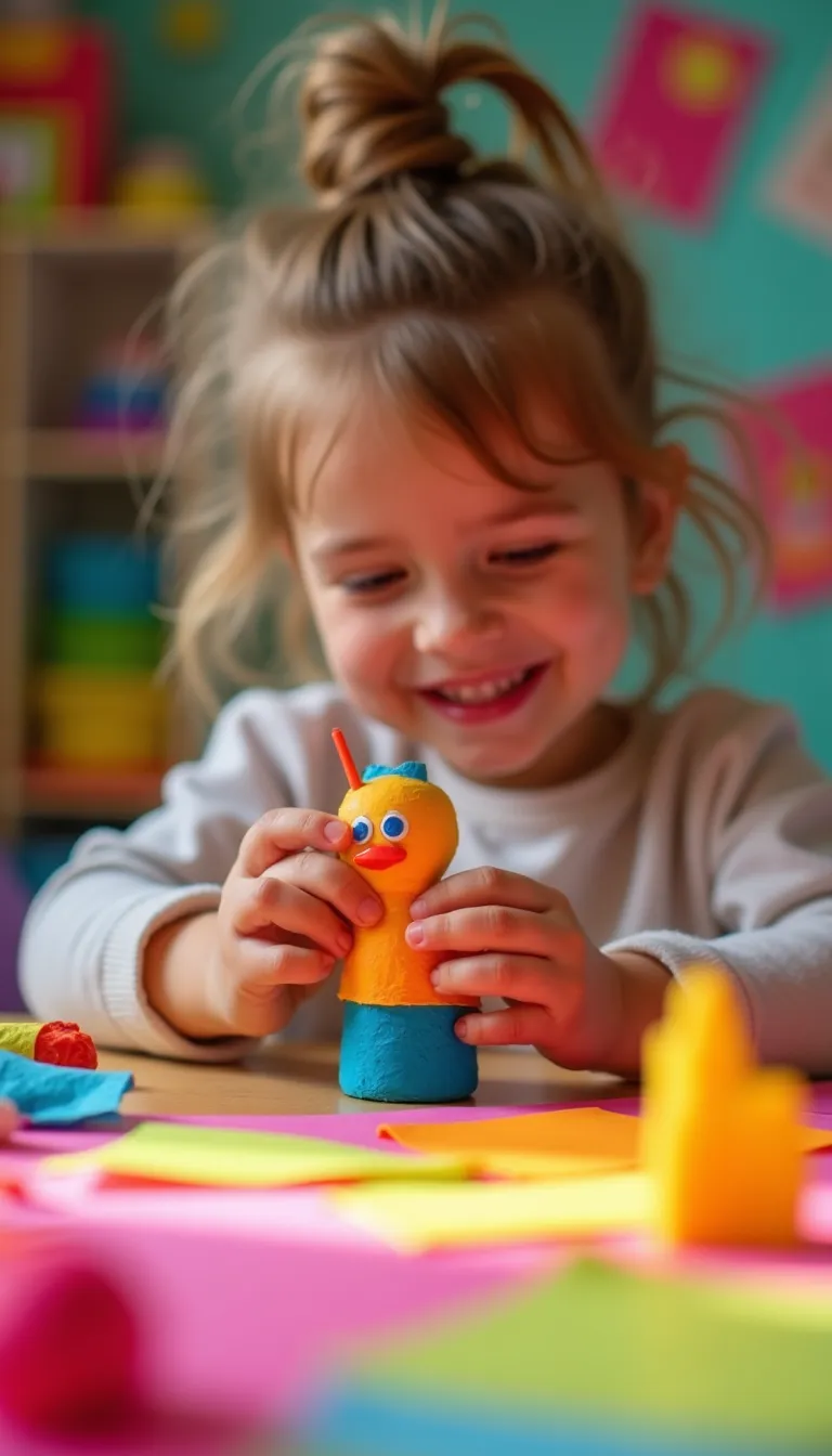 Child Crafting with Colorful Paper Mache