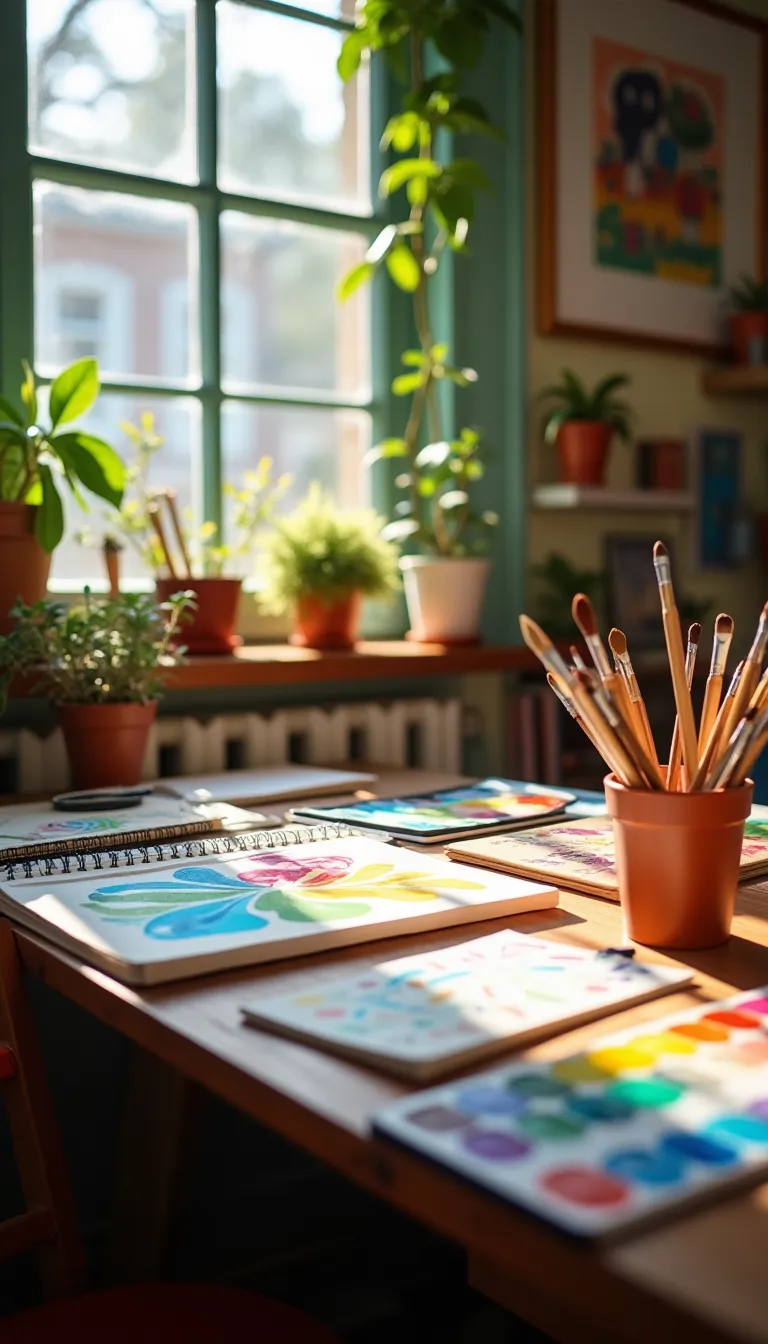 Vibrant Art Supplies in a Cozy Workspace