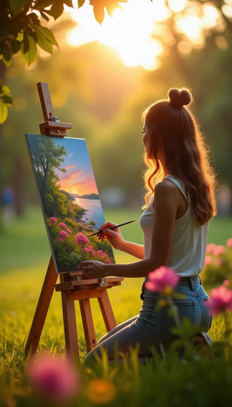 Artist Painting Outdoors in a Vibrant Park