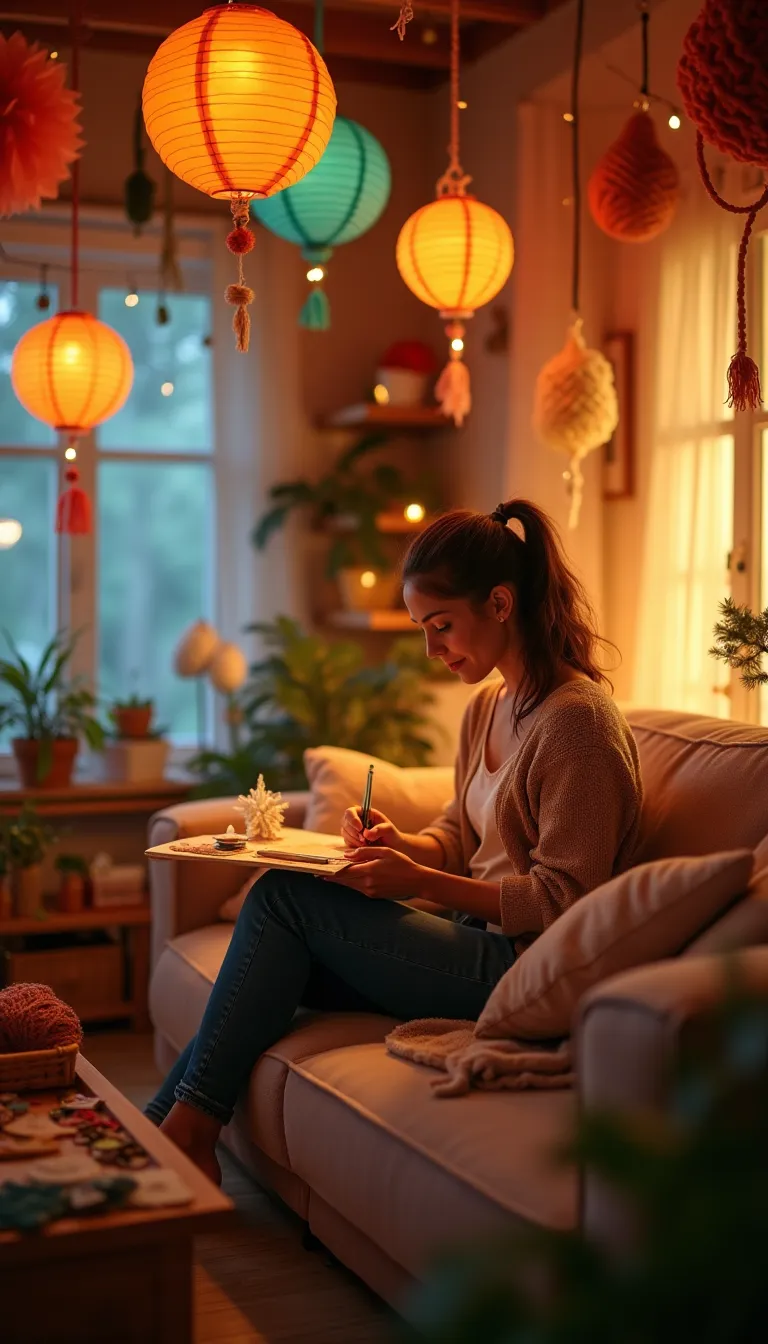 Cozy Living Room with Handmade Decorations