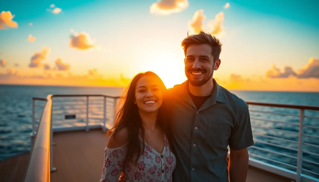 Family Enjoying Sunset on Cruise Ship