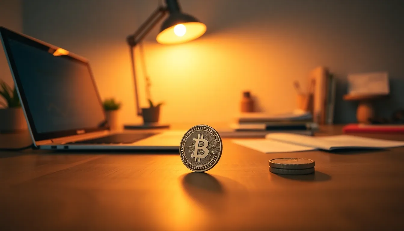 Bitcoin Coin on Modern Desk
