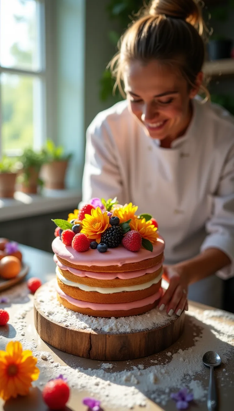 Pastry Chef Decorating Colorful Cake