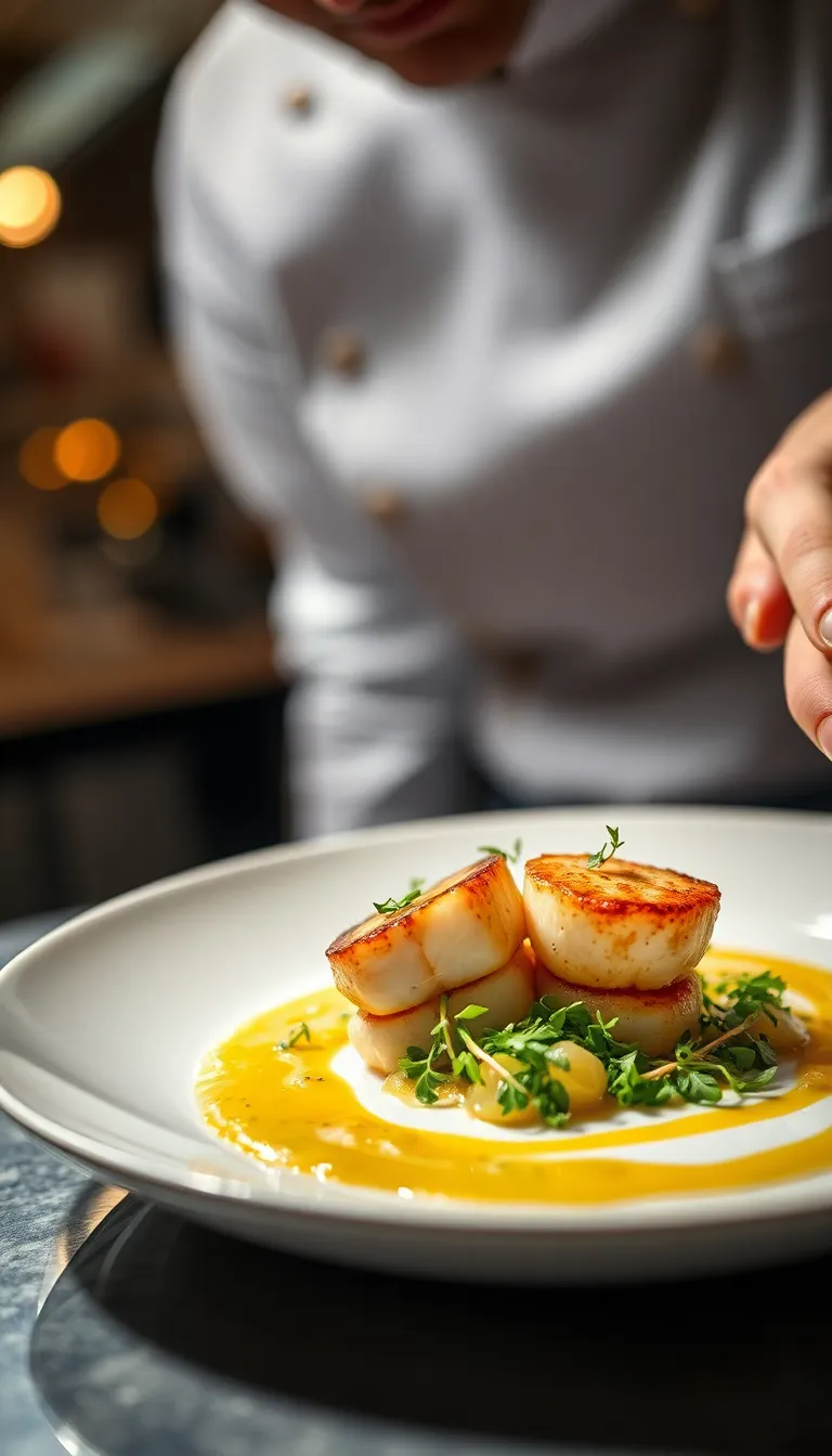 Elegant Dish Plating with Seared Scallops