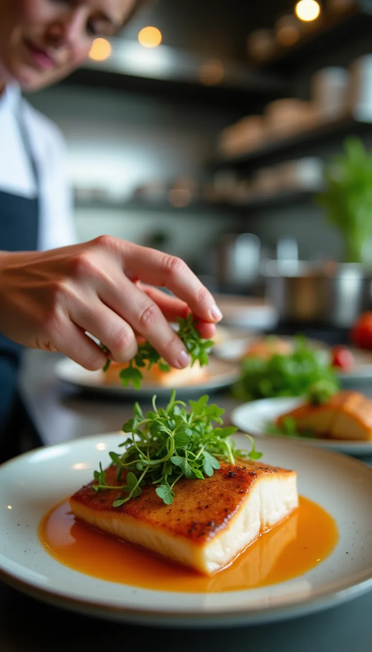 Chef Plating a Gourmet Dish in Modern Kitchen