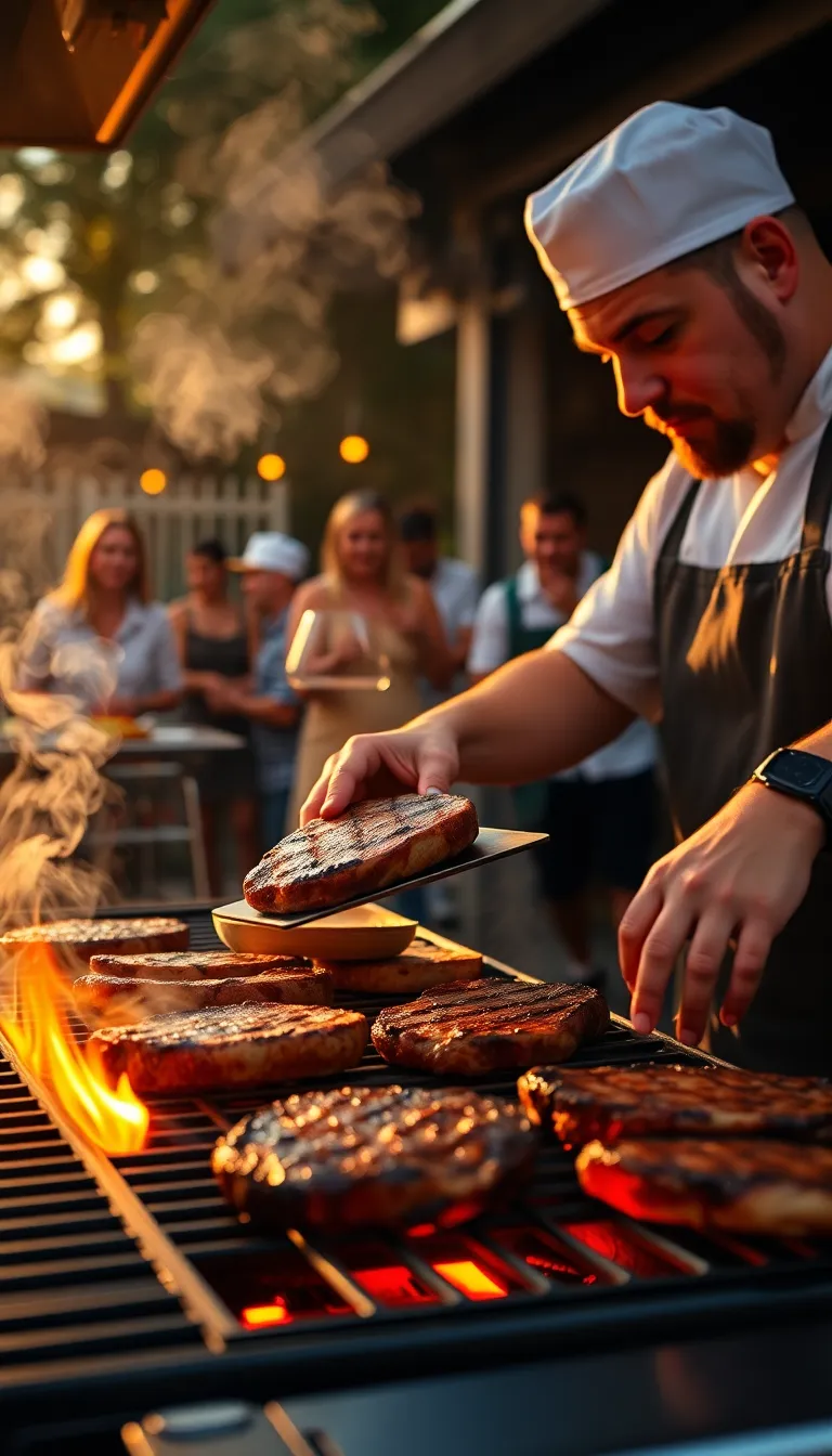 Grill Master Cooking Steaks Outdoors
