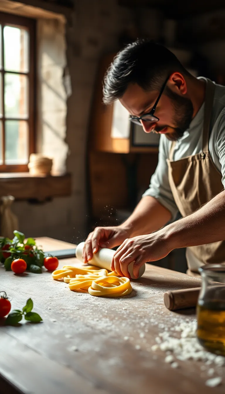 Handmade Pasta Preparation in Rustic Kitchen