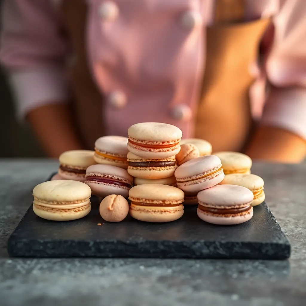 Artful Macarons Arranged on Slate Board