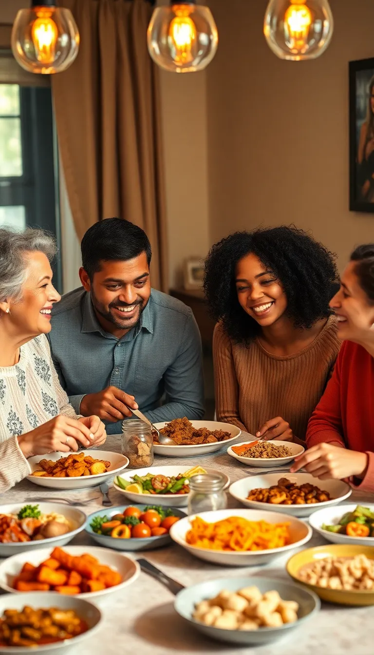 Mixed-Race Family Enjoying Dinner