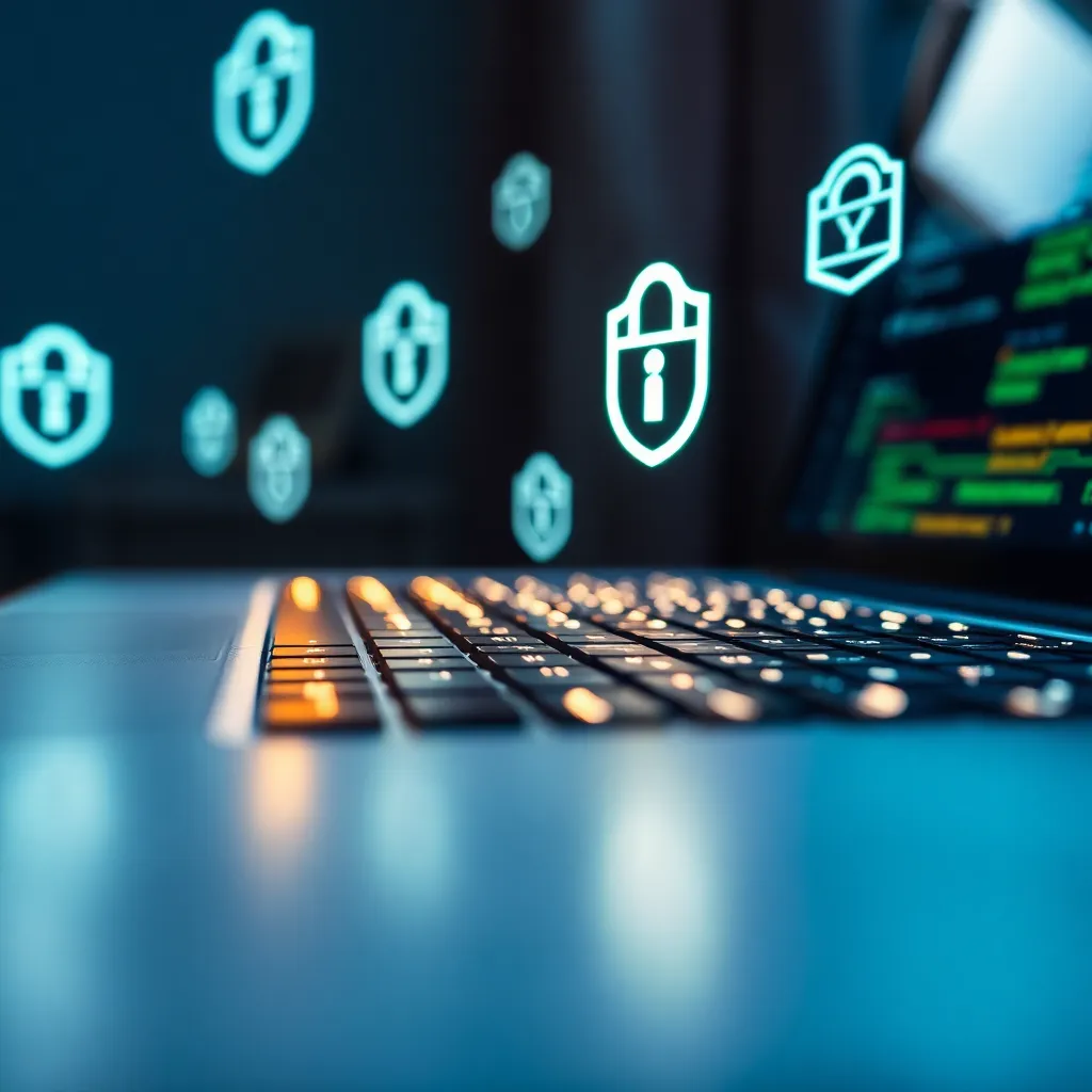 Close-Up of Glowing Laptop Keyboard in Cybersecurity