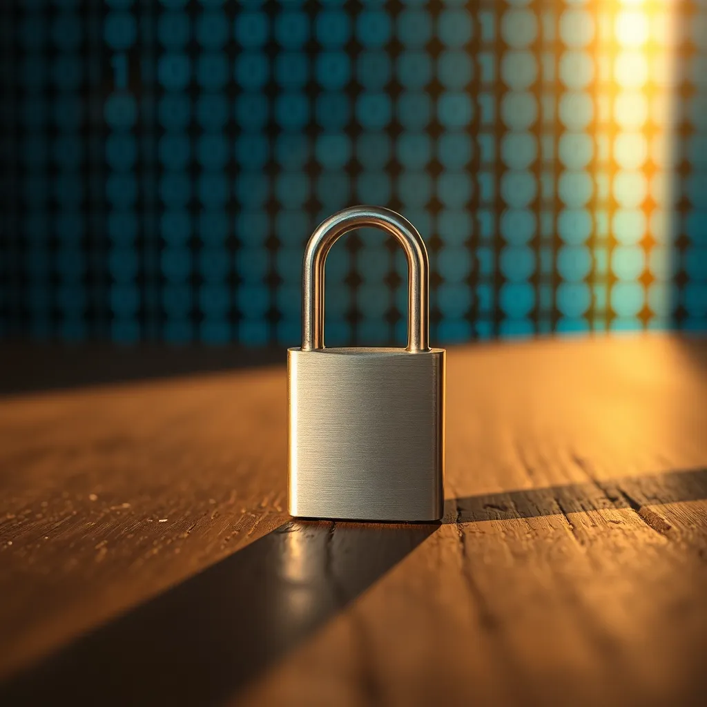 Digital Padlock on Wooden Surface Symbolizing Security