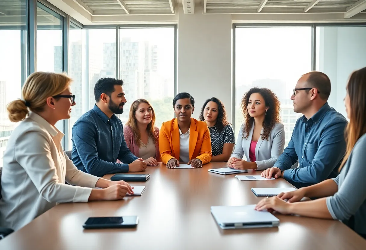 Diverse Team Collaborating on Cybersecurity Strategies