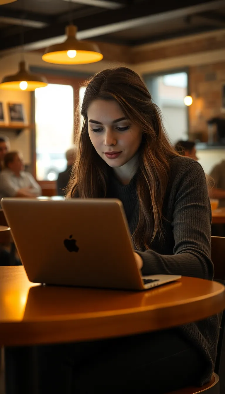 Young Woman Coding in Coffee Shop