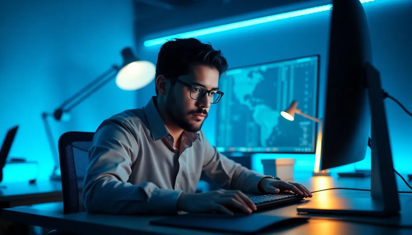 Cybersecurity Expert at Work in Modern Office